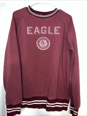 American Eagle Outfitters Large Maroon Crewneck with Striped Trim PTP 24”